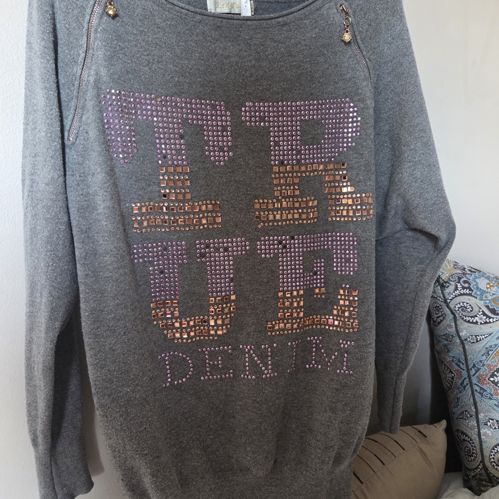 True Denim Y2K Bling Soft Feel Sweater- Coloured Rhinestones- No Size - 19" P2P